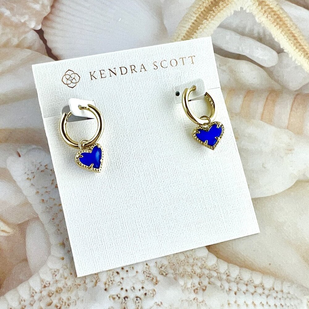 Kendra Scott Ari Heart Cobalt Blue gold earrings - Picture 4 of 5